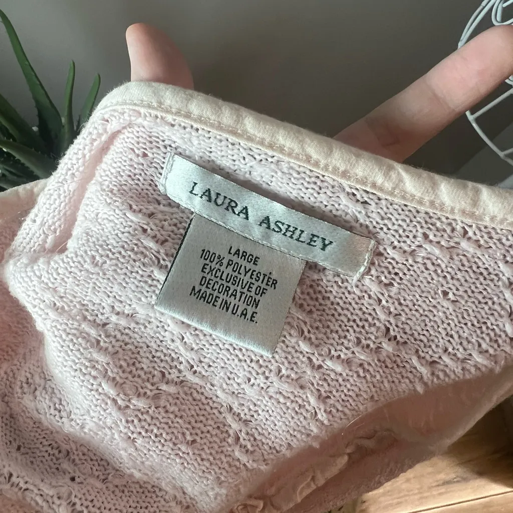 Laura Ashley Pink Pointelle Coquette Tie Front Ruffle Cardigan Sz L Cottagecore - Image 4