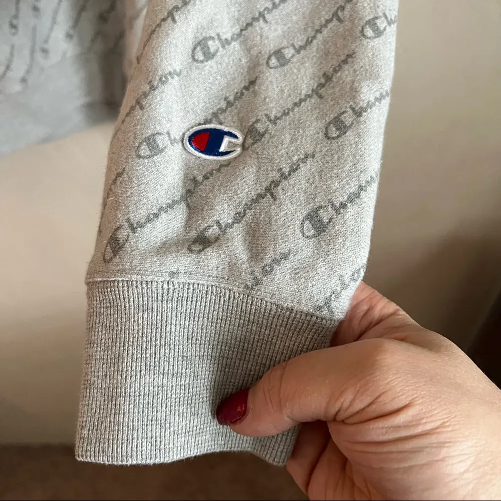 Champion  Gray Reverse Weave All Over Logo Pullover Sweater - Image 4