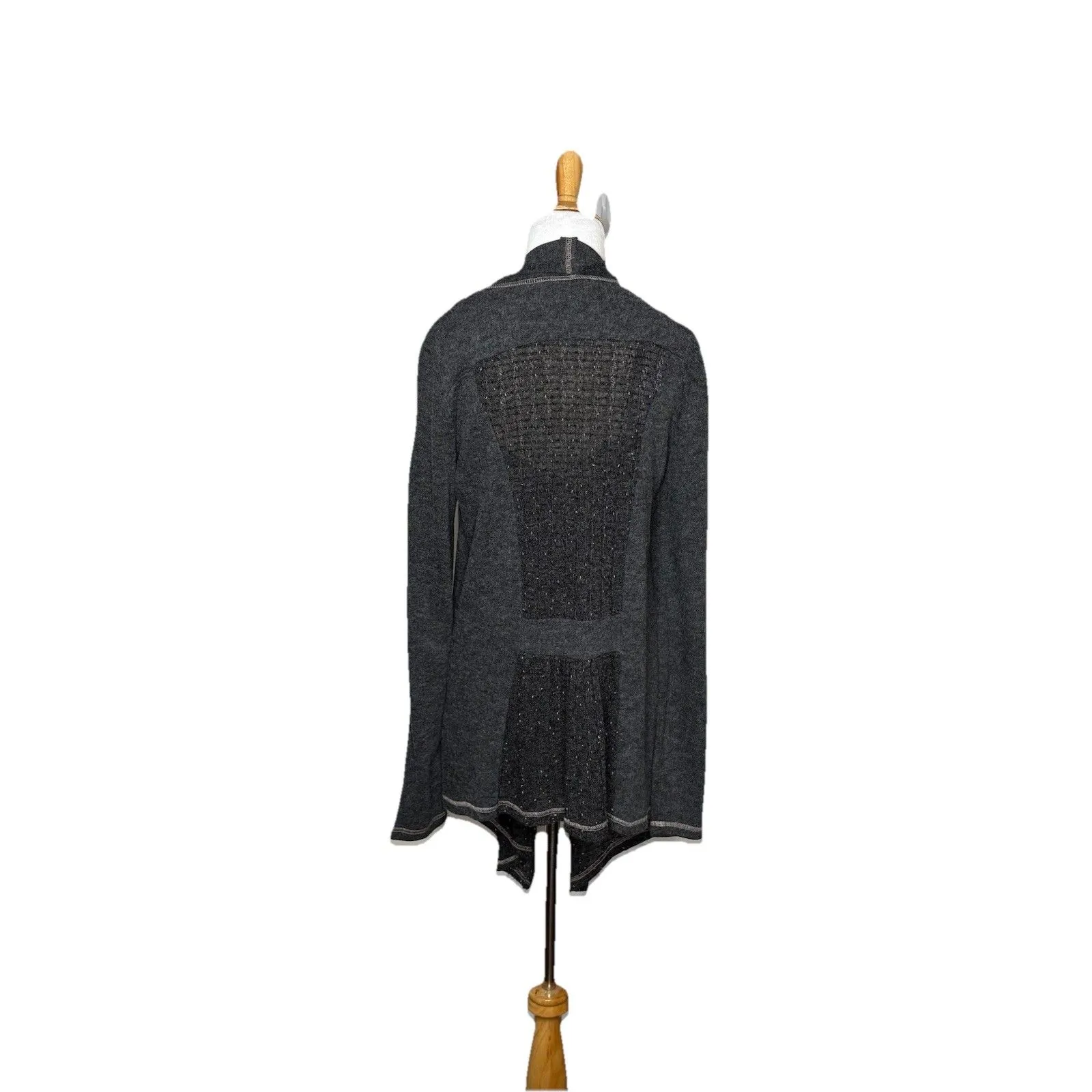 Miss Me Gray Open Front Lace Embellished Cardigan Duster Sweater and Tank Sz Med - Image 5