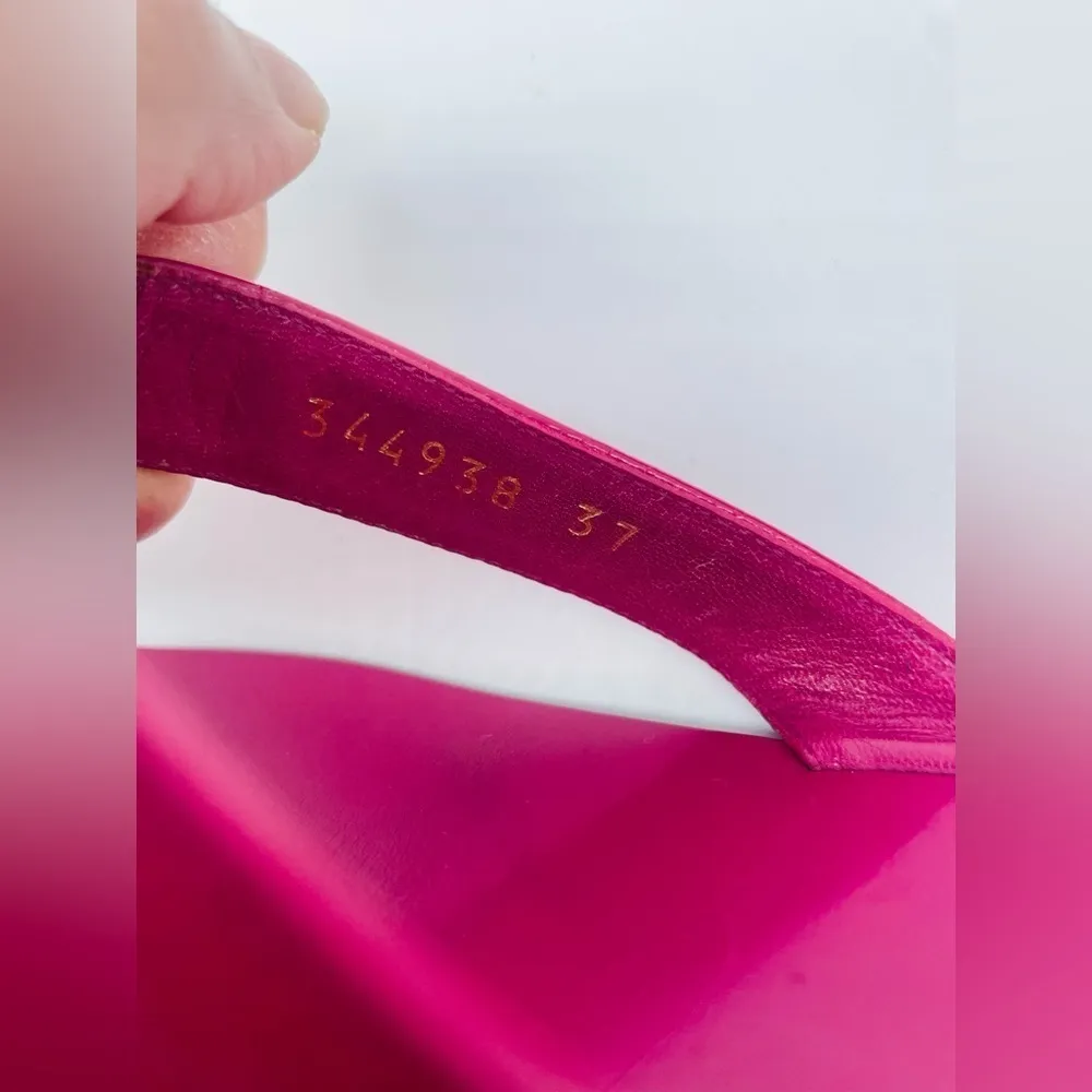 Gucci Fuschia Pink vernice crystal leather micro Guccisima sandals EU 37 US 7 - Image 9