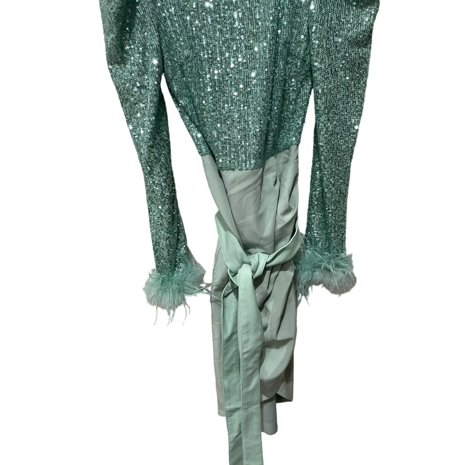 LAVISH ALICE‎ SEQUIN FEATHER EMBELLISHED MIDI DRESS SAGE Size 2 - Image 7