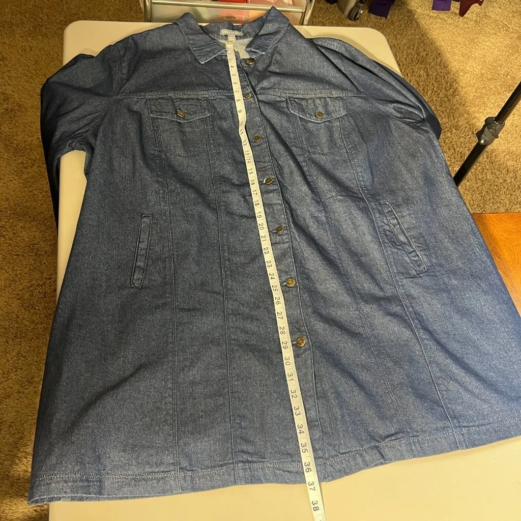 Jessica London Jean Jacket Womens‎ 28W Blue Dark Wash Denim Cotton Longline Plus - Image 11