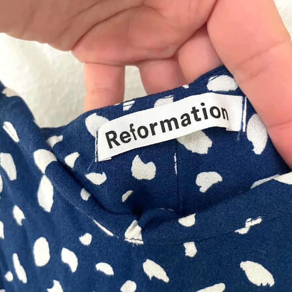 Reformation Moray Side Slit V Neck Strappy Midi Blue Crimini Dress Size 2 - Image 3