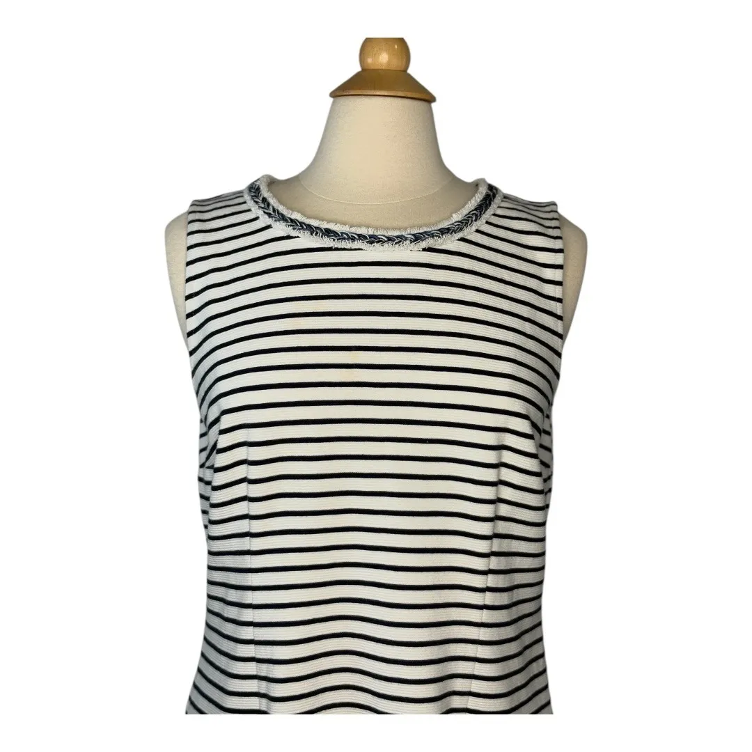 Talbots Striped Knit Dress Fringed Neckline‎ Sleeveless Casual Women Size 10 - Image 4
