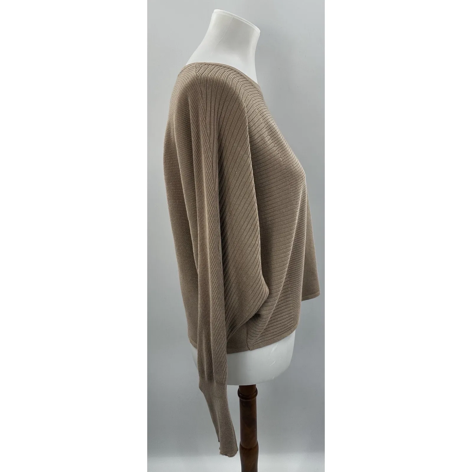 Cable & Gauge Ribbed Knit Sweater Women’s L Taupe Boatneck Relaxed Pullover - Image 2