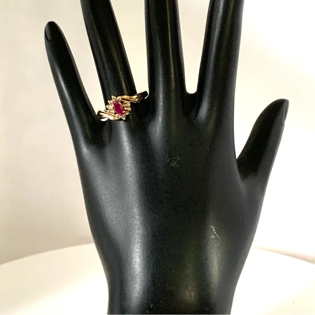 SOLID 10K YELLOW GOLD RING WITH GENUINE RUBY AND DIAMOND ACCENTS (7.75) Red - Image 3