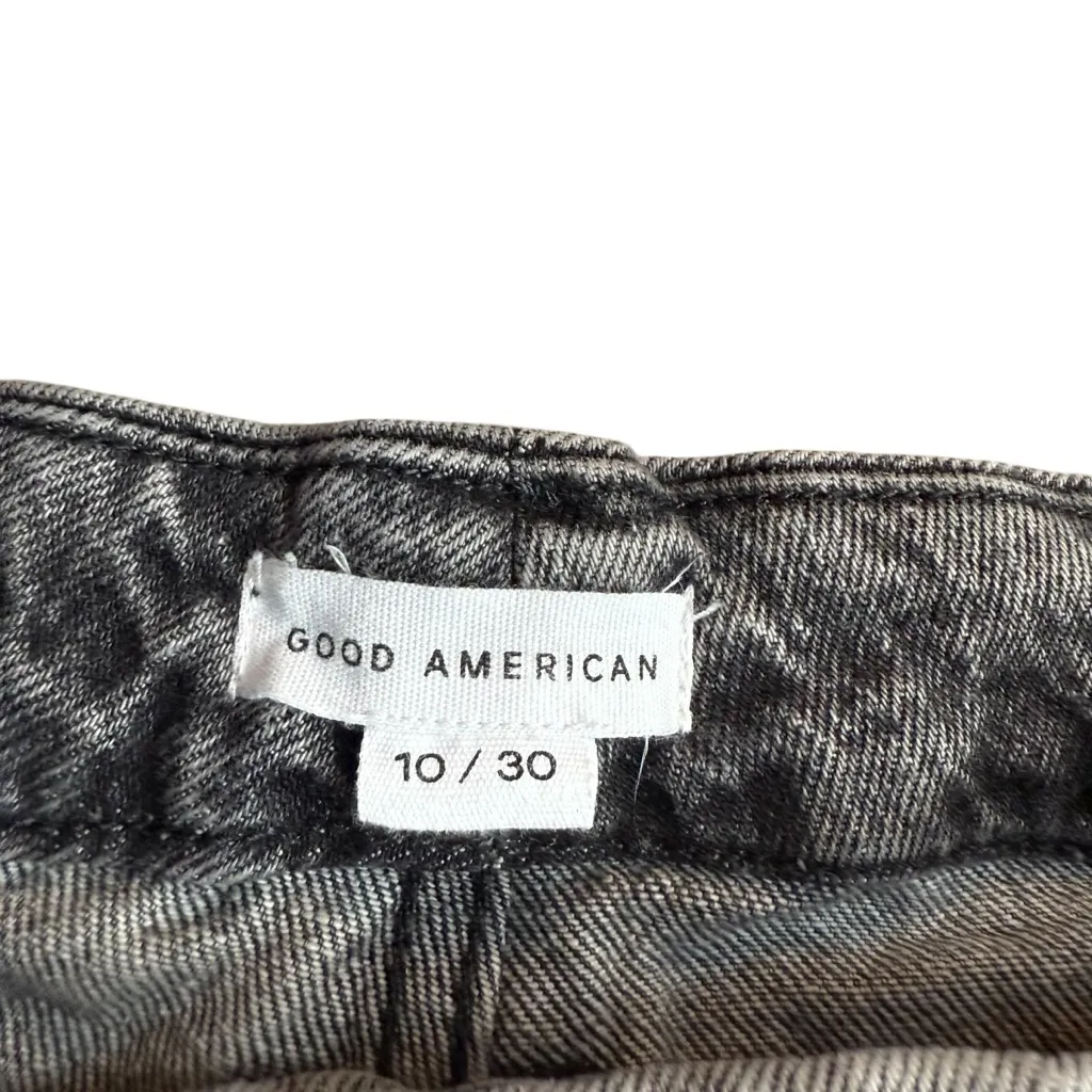 Good American Size 10/30 Curvy Twist Straight Leg Jeans‎ Washed Black Split Hem - Image 4