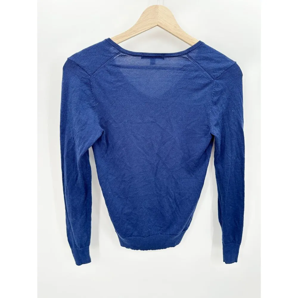 Uniqlo Blue V-Neck Long Sleeve 100% Wool Knit Sweater Women's Size X-Small XS - Image 2