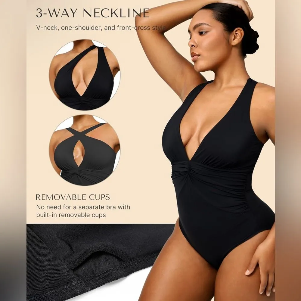 SHAPELLX Tummy Control Swimsuit Women Ruched V Neck One Piece Black 3XL NWT Size undefined - Image 3