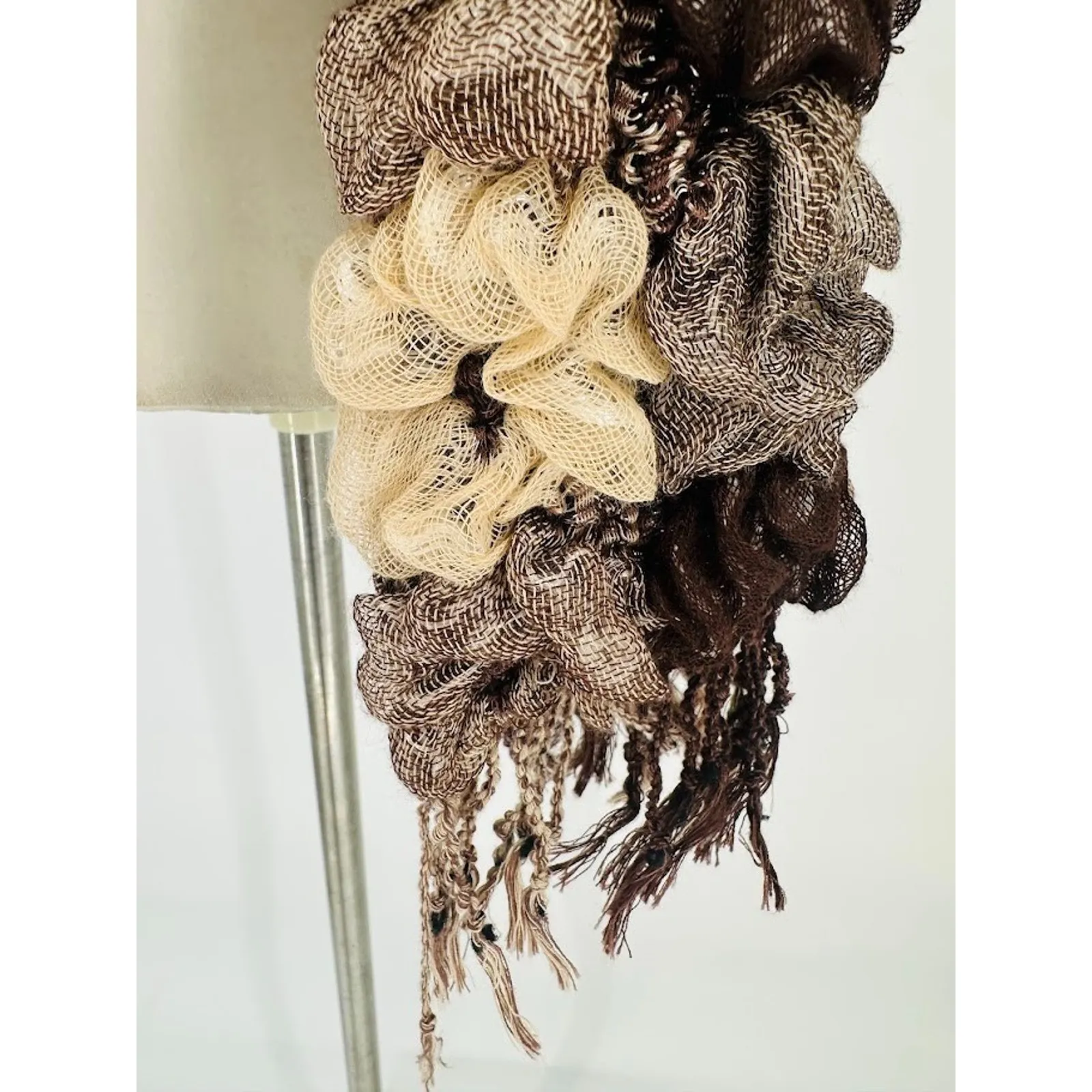 KB Knit Bonbons Womens Ruffle Long Scarf Knit Cowl Fringe 60" Neutral Minimalist Brown - Image 7