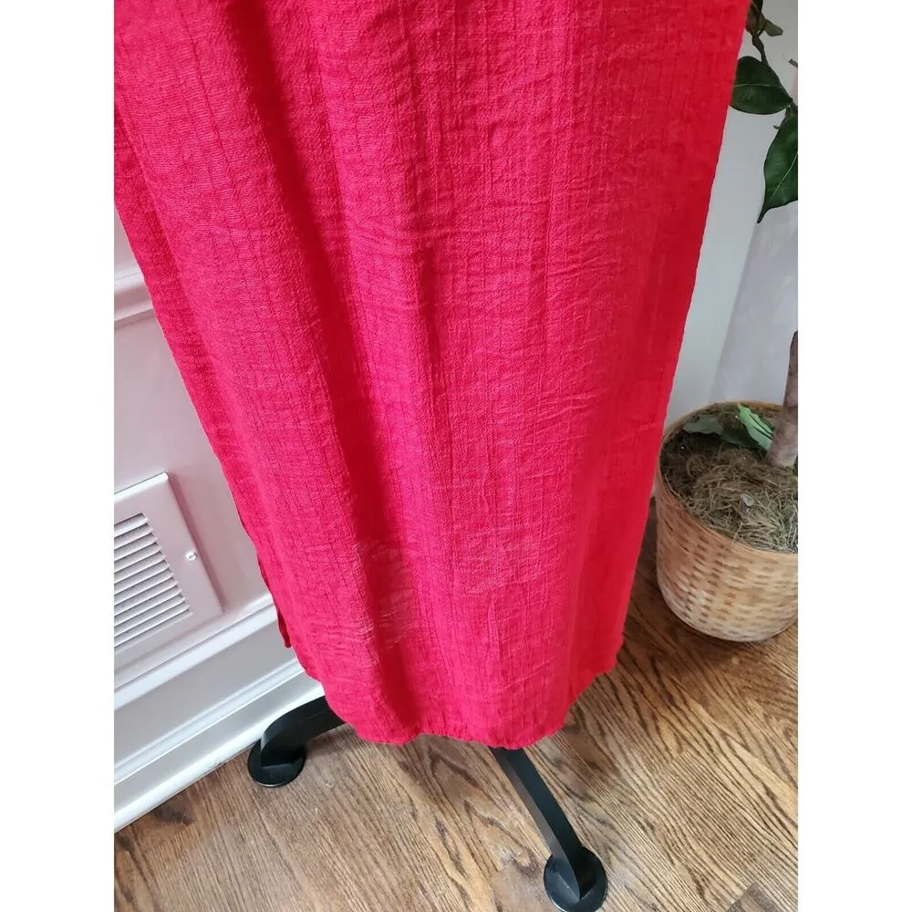 Women's Solid Red Polyester Long Sleeve Button Front Down Long Casual Maxi Dress Size 8 - Image 6