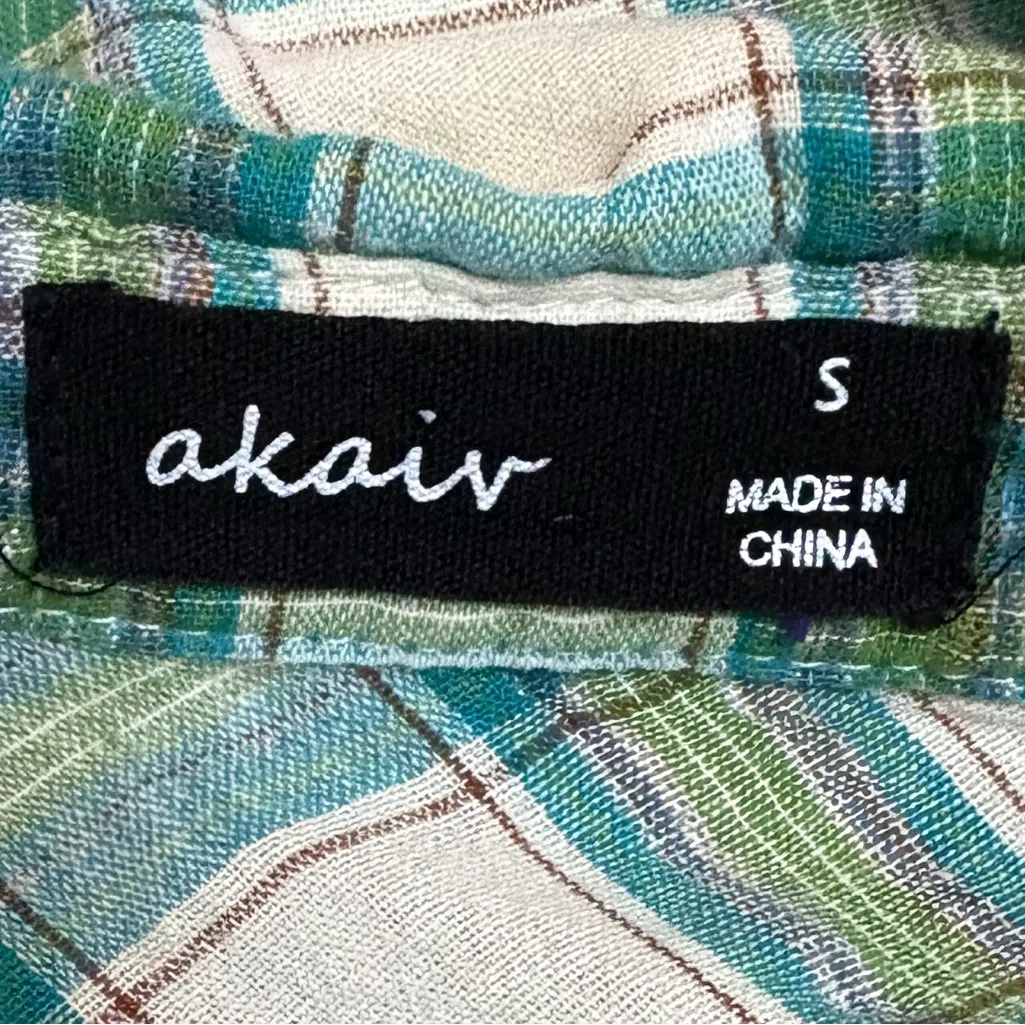 Akaiv Plaid Button Down Shirt - Green‎ and Blue Size Small EUC - Image 3