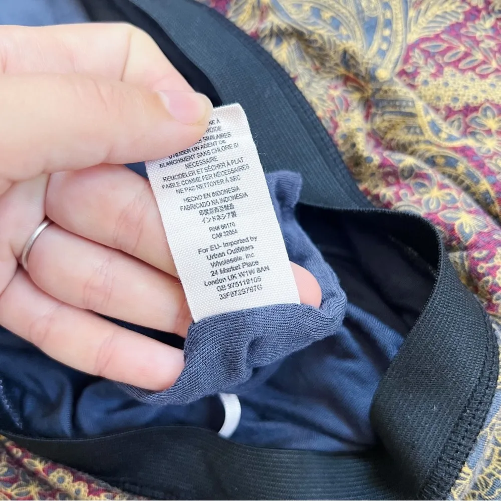 Free People • Sashaying Maxi Skirt paisley print jersey knit maroon gold blue - Image 6