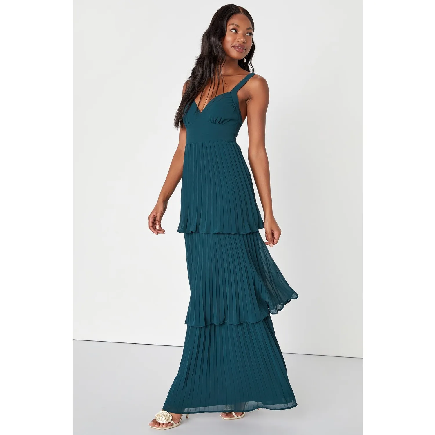 NWT Lulus Luxe Perfection Emerald Green Pleated Tiered Backless Maxi Dress Sz XL - Image 8
