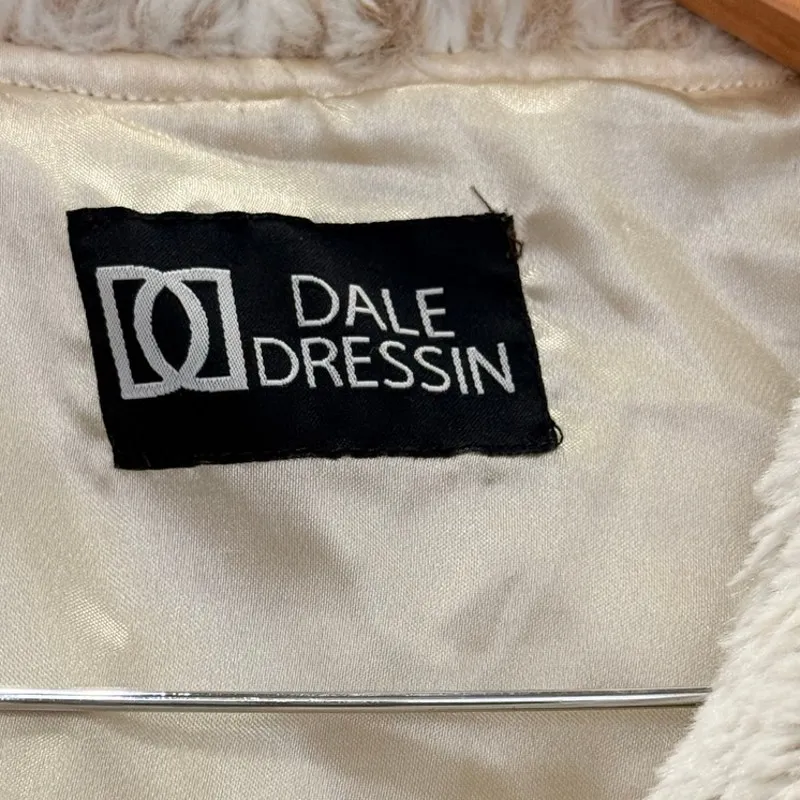 Dale Dressin Ruffle Open Front Faux Fur Coat Cream Small Statement Old Hollywood - Image 4