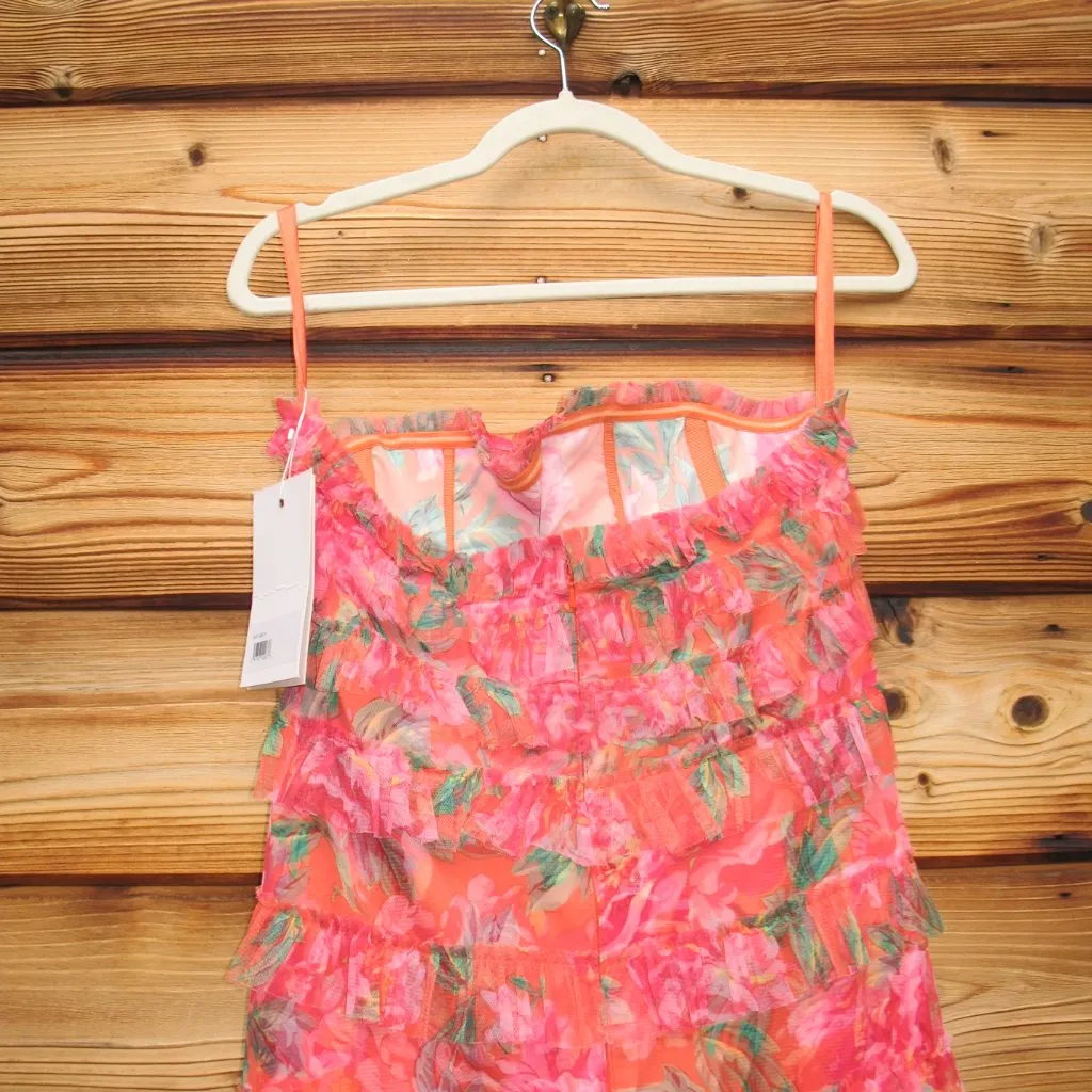 Mac Duggal 8173 Multicolor Strapless Floral Micro Ruffle Dress - Image 15