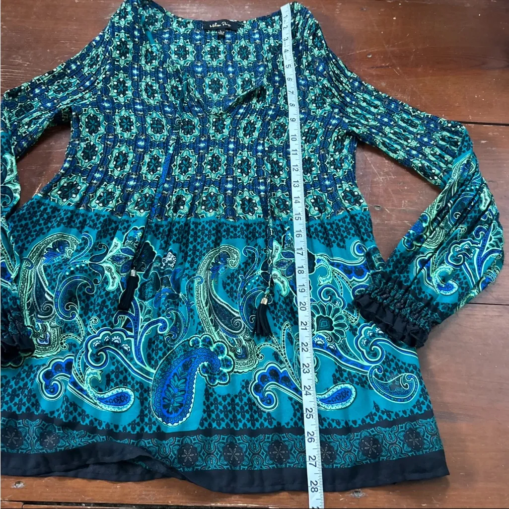 Melissa Paige Blue and Green Patterned Blouse - Image 4