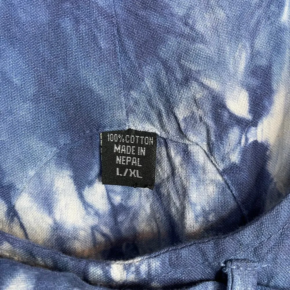 Tie Dye Drop Crotch Romper Jumpsuit Coveralls Overalls Jumper Cotton Womens L Blue Size L - Image 14