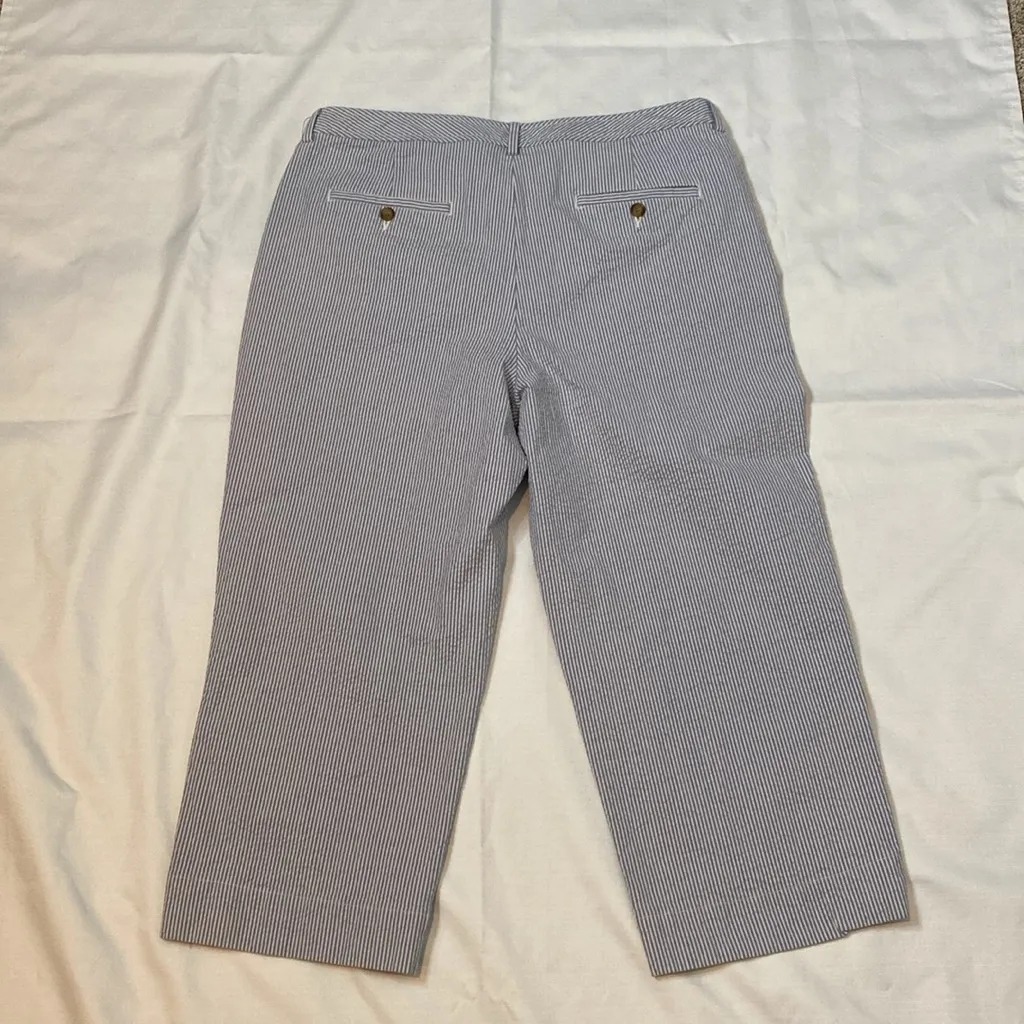 12 L.L. Bean Stripe Blue White Capris 14 Petite Wide Leg Office Minimalist Size 14P - Image 2
