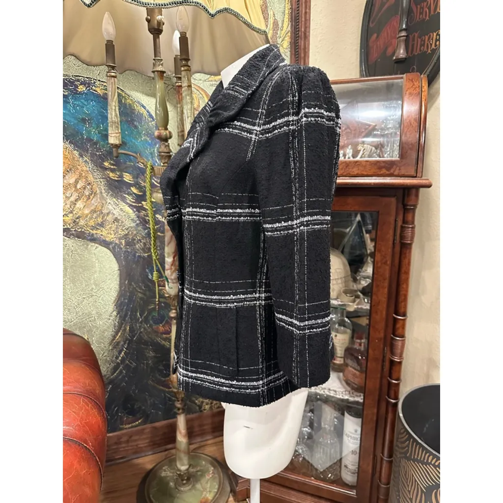 Women's Classiques Entier Black & White Plaid Blazer M - Image 2