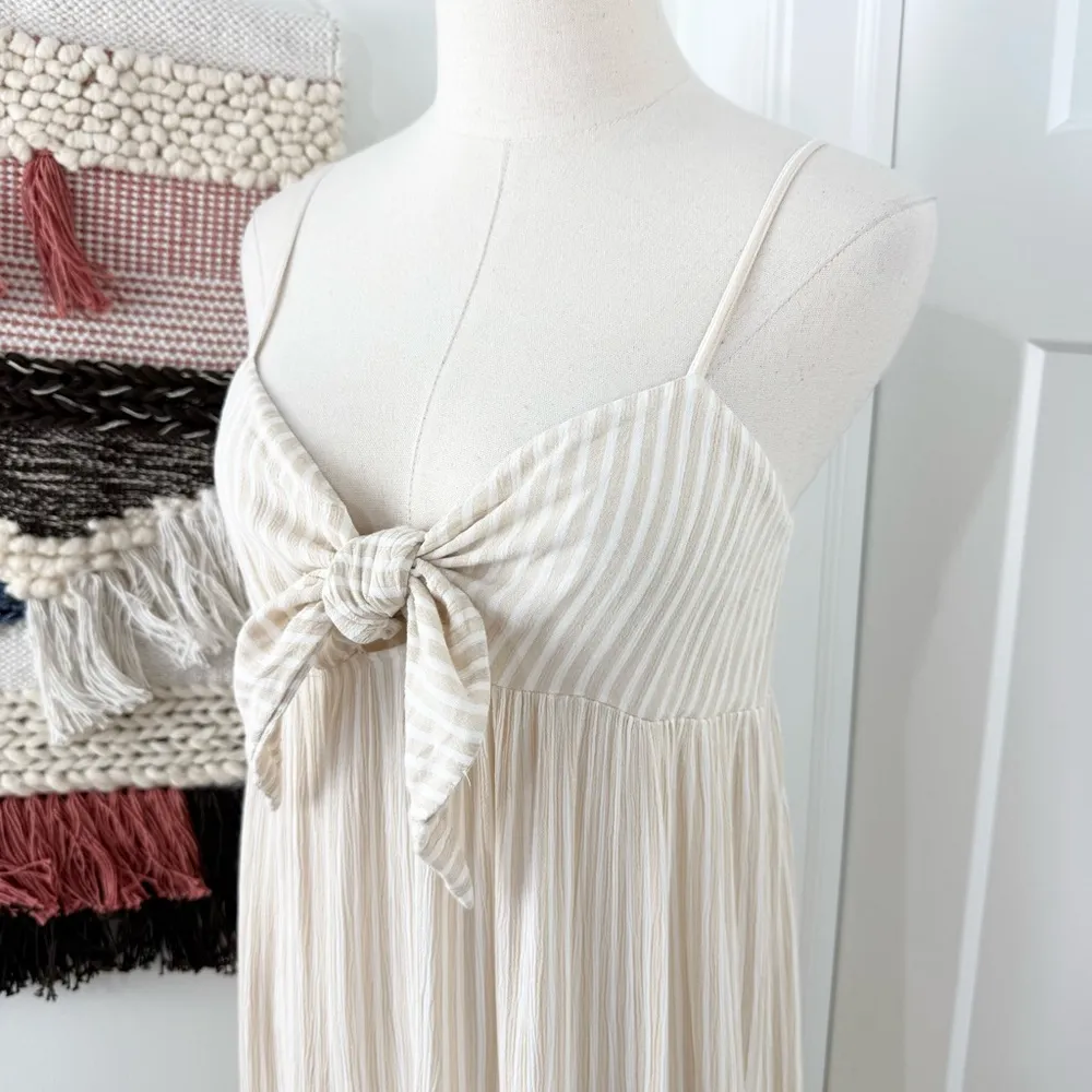Billabong Twist Tie Front Striped Sleeveless Midi Dress Cream Sz M - Image 4