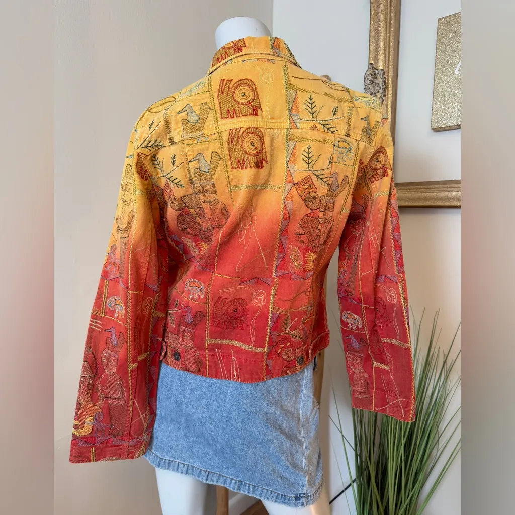 Chico's Folk Persian MUSIC Aztec Tribal Embroidered Art-to-Wear Jacket 0= 4/6 - Image 6