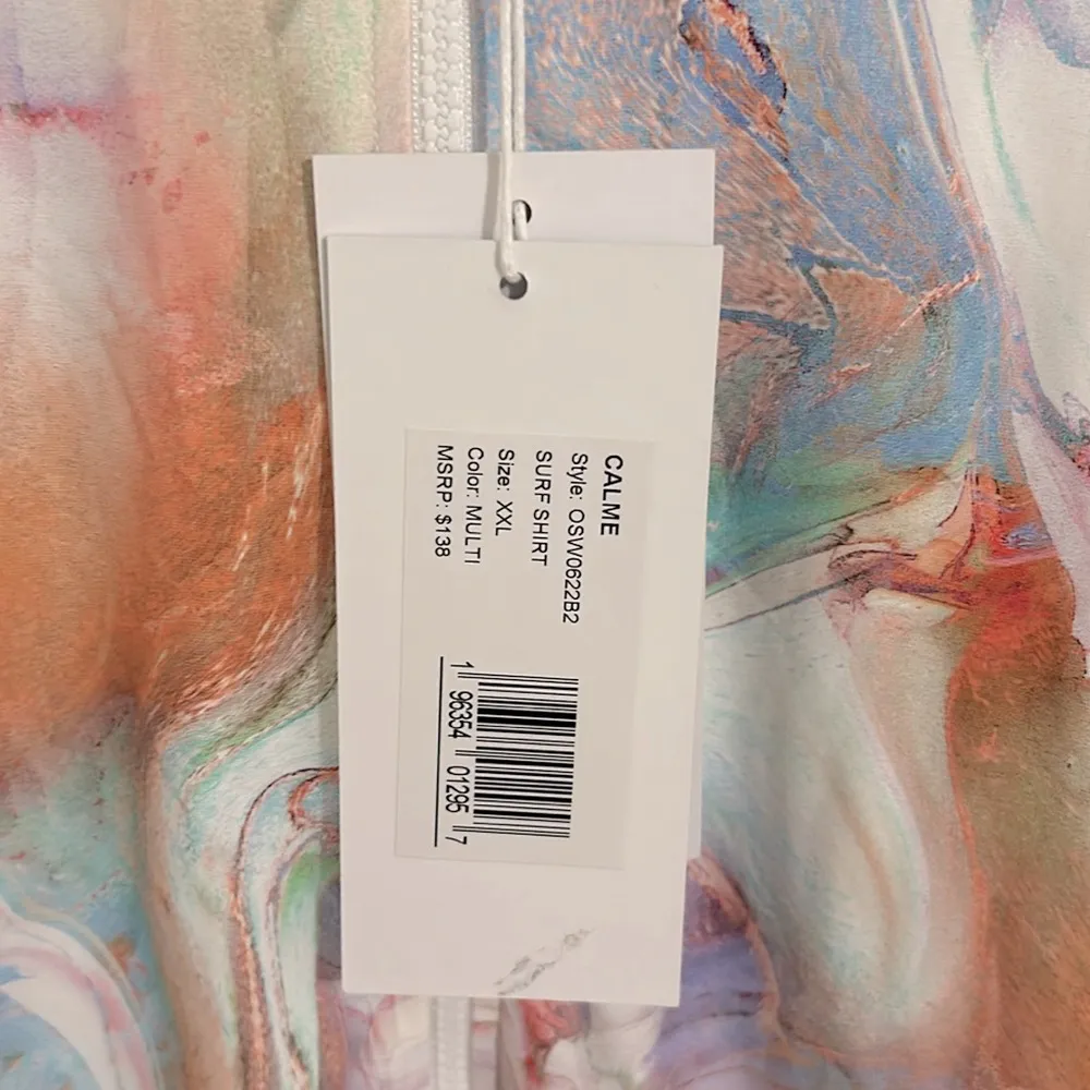 Johnny Was Calme Surf Shirt Multi Pastel Marbled 1/3 Zip Fitted NWT Size XXL - Image 5