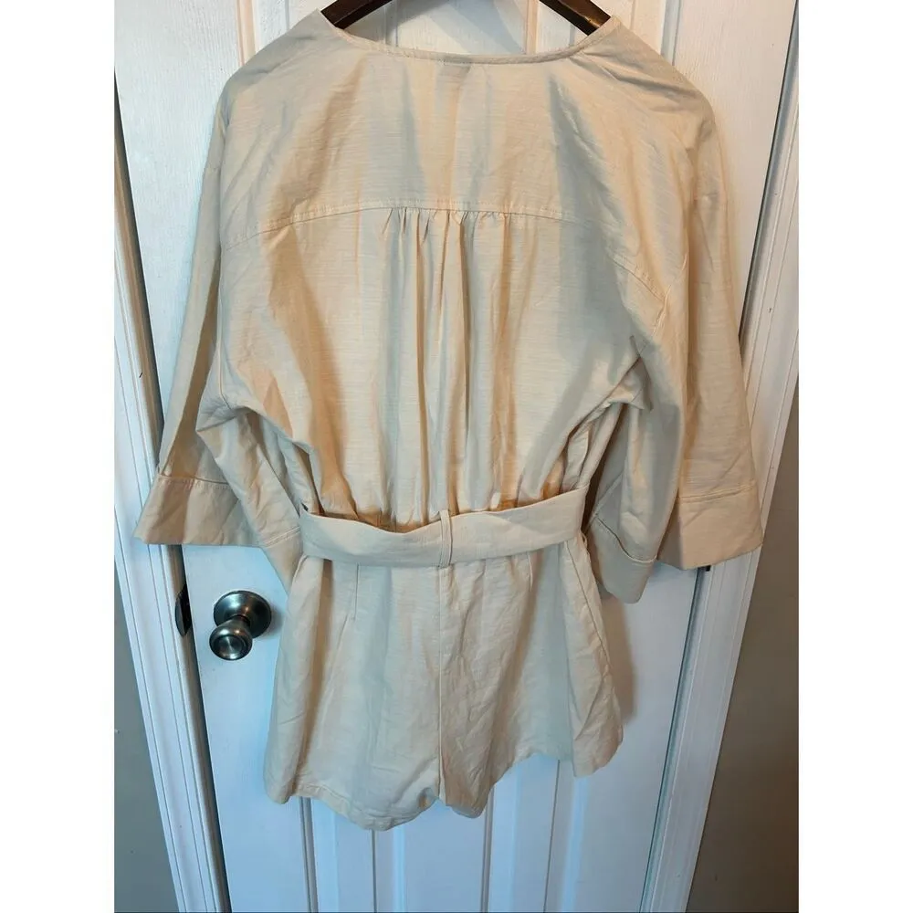 SHEIN 100% Cotton jump romper suit size M tan or ivory color flared sleeves - Image 3
