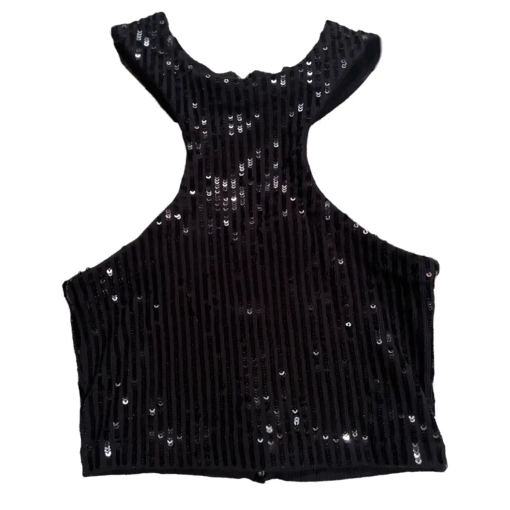 NWOT RETROFETE Audra Sequin Knit Racerback Top Black Size XS - Image 7