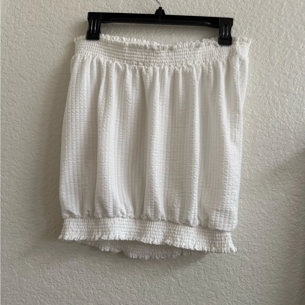Anthropologie Colusa Smocked Strapless White Top Size Large Lined Flowy Tube Top - Image 5