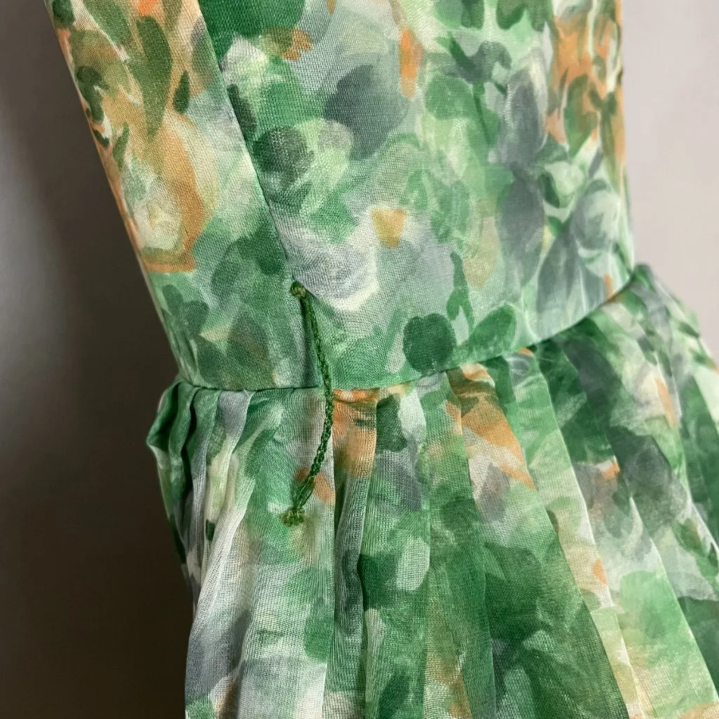 Vintage 1950s Dress Party Chiffon Short Sleeves Floral A - Image 10