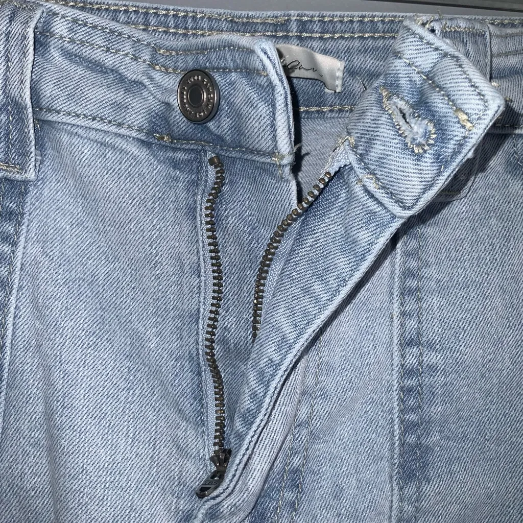 KanCan Felicity High Rise Slim Straight Leg Fringe Hem Cargo Jeans Size 9 Blue - Image 9