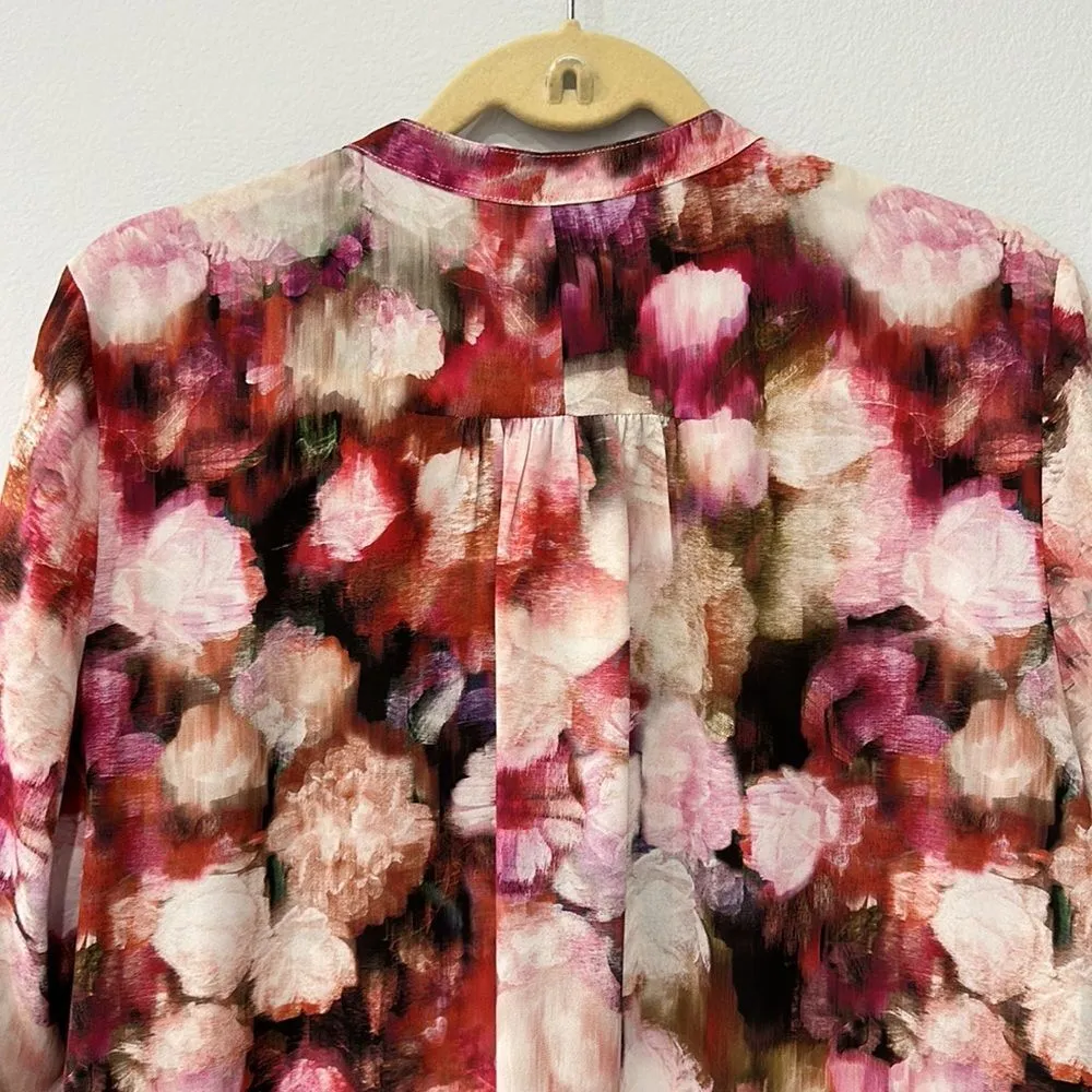 Renaissance Moody Floral Watercolor Ruffle Buttons Down Blouse Sz M… - Image 6