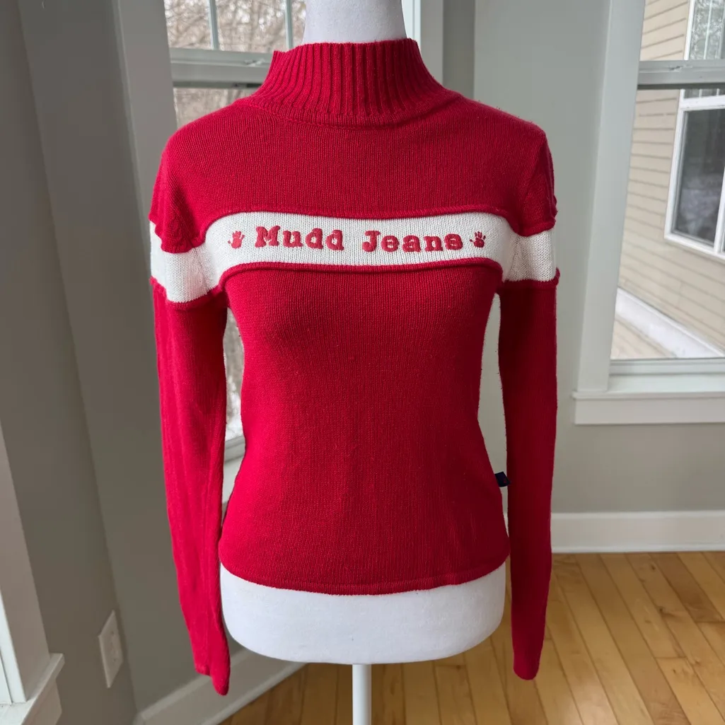 Vintage 80s Mudd Jeans Red White Stripe Ramie Cotton Mockneck Fitted Sweater M Size M - Image 12