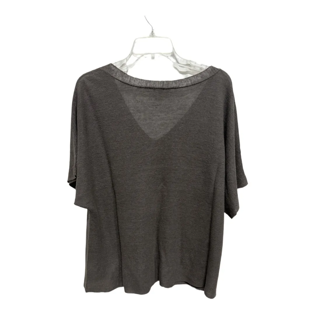Eileen Fisher Gray Linen Short Sleeve VNeck Sweater Semi Sheer Size Medium - Image 4