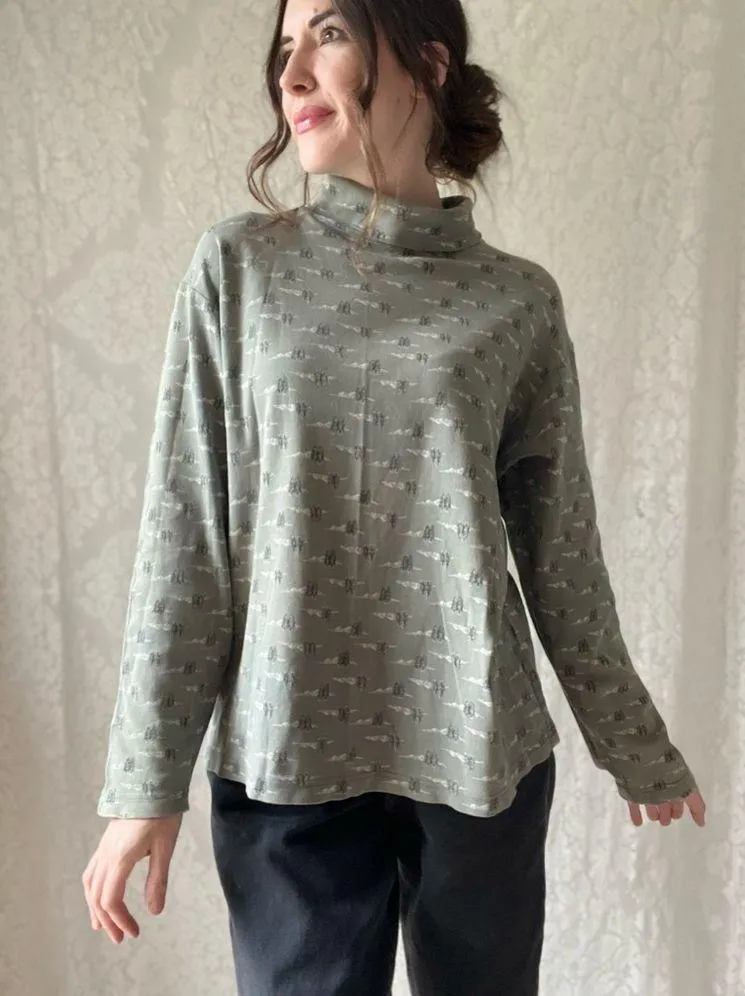 Green 90s Style Turtle Neck Mountains & Trees Long Sleeve Top Size undefined - Image 12