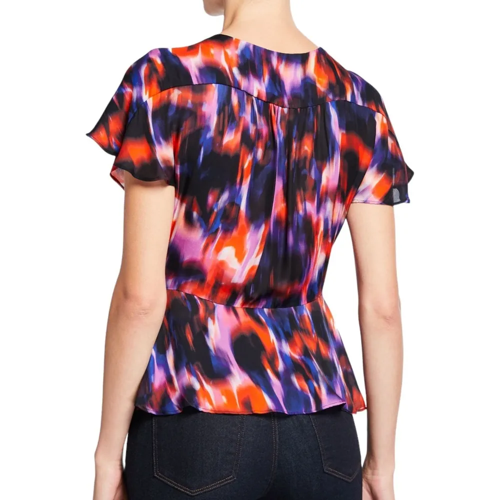 Parker Cedric Silk Multicolor Short Sleeve Blouse Size Small New - Image 2