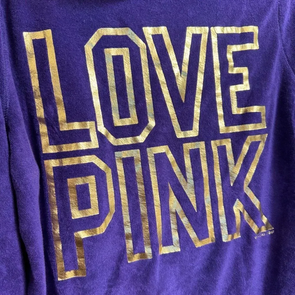 Vintage VS PINK Y2K Purple Gold Terry Cloth Zip Up Sweater Medium - Image 4