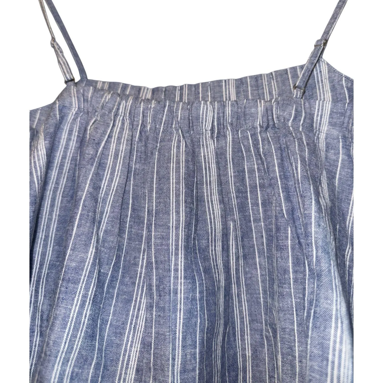 NWT Outerknown Linen Blend Tides Crop Top Womens XS Pleated Striped Chambray Blue - Image 8