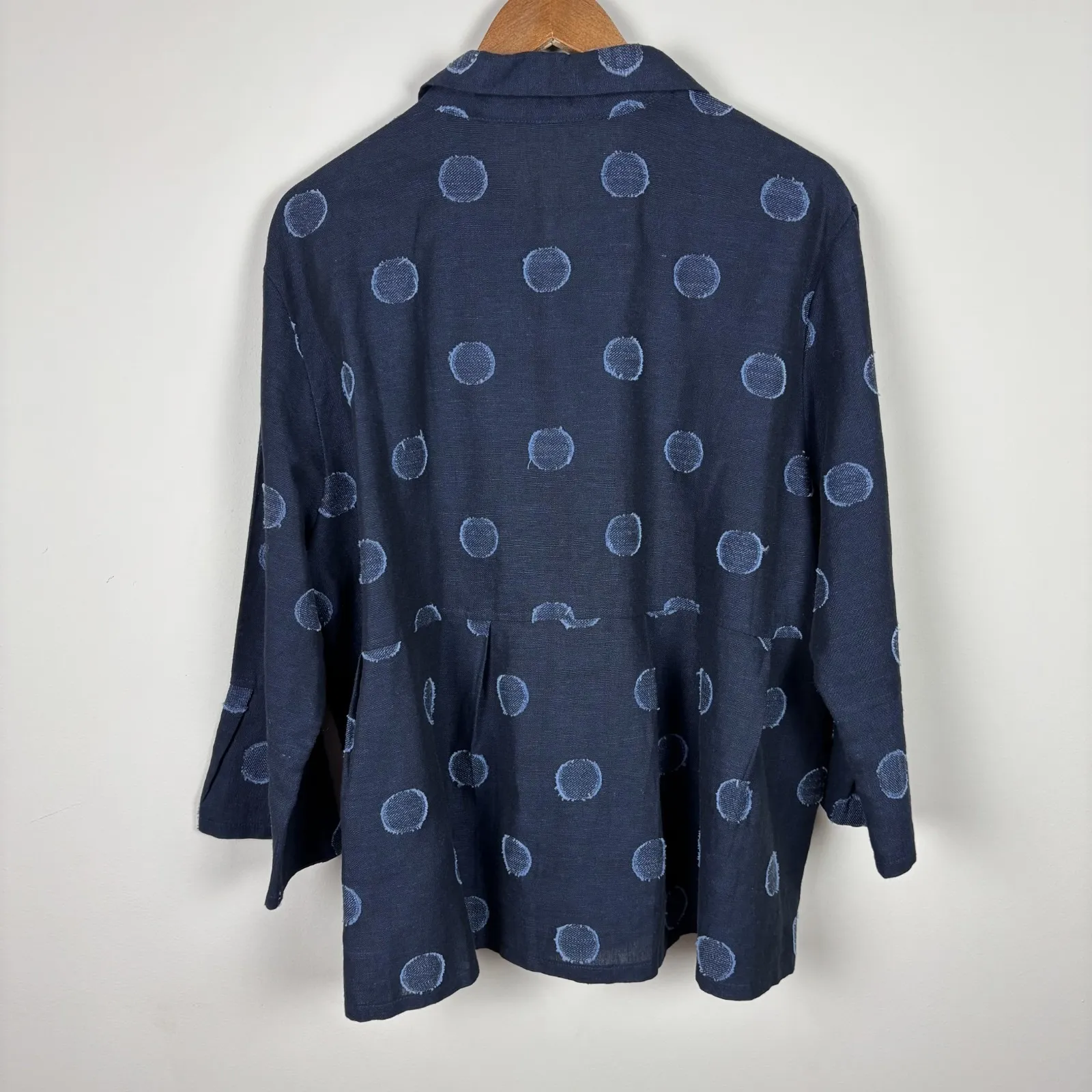 Damee‎ Jacket Topper Womens 3X Navy Blue Polka Dot Button Up 3/4 Sleeve Artsy - Image 6