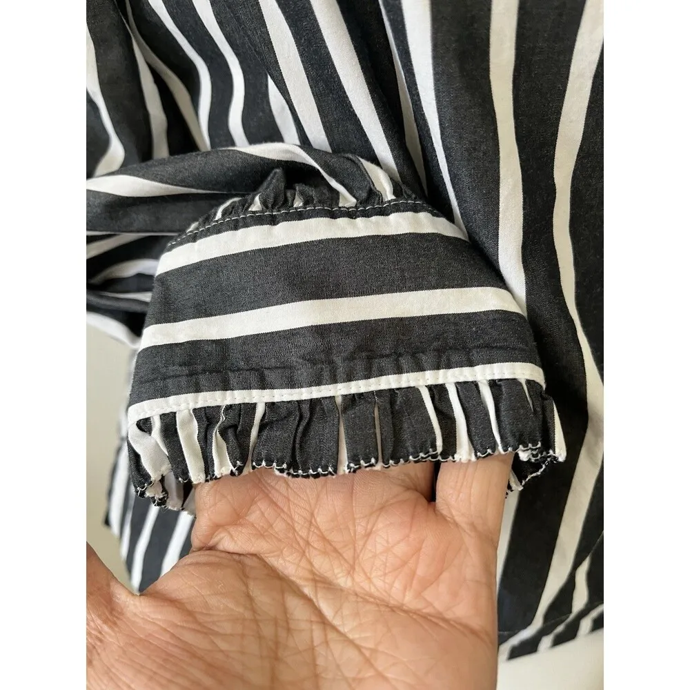 Jcrew Cotton Black White Stripe On Off Shoulder Long Sleeve Bow Tie Top Size XS - Image 6