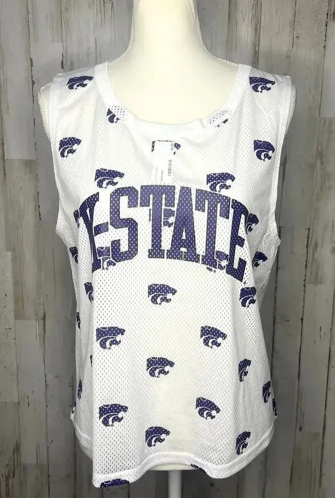 NWT NCAA Kansas State Wildcats Women's XL White Mesh All Over Print Tank Top - Image 1