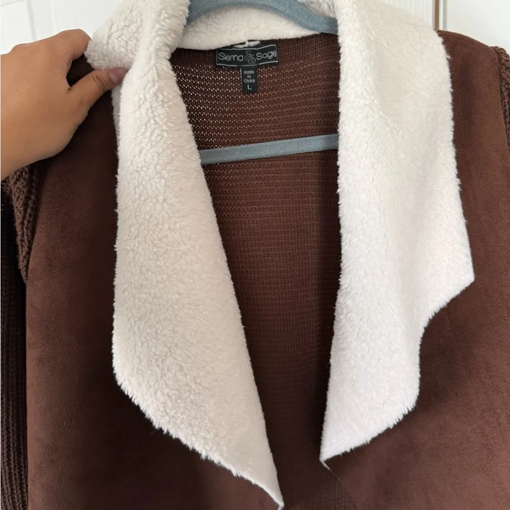 Suede fleece brown soft knit cardigan jacket Size L - Image 5