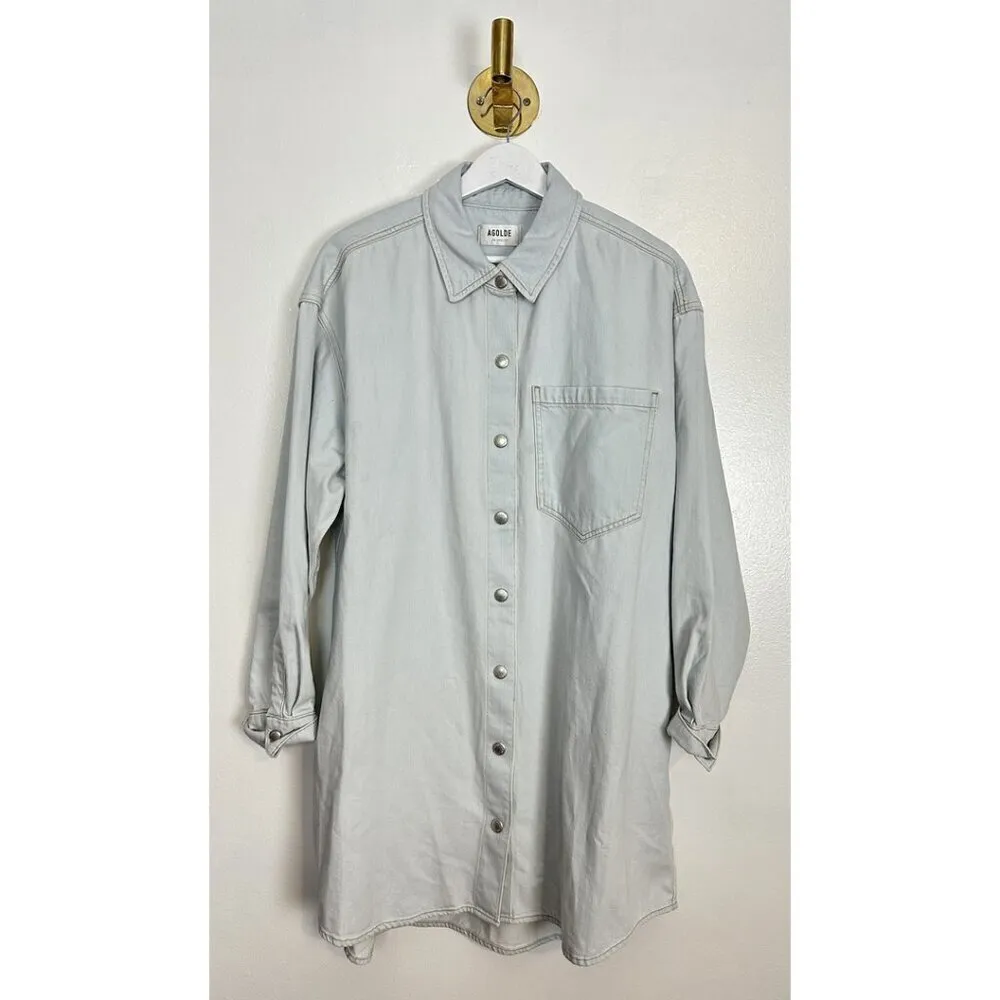 AGOLDE Mazie Long Sleeve Nonstretch Denim Shirtdress in Wash Vague Size Medium - Image 3