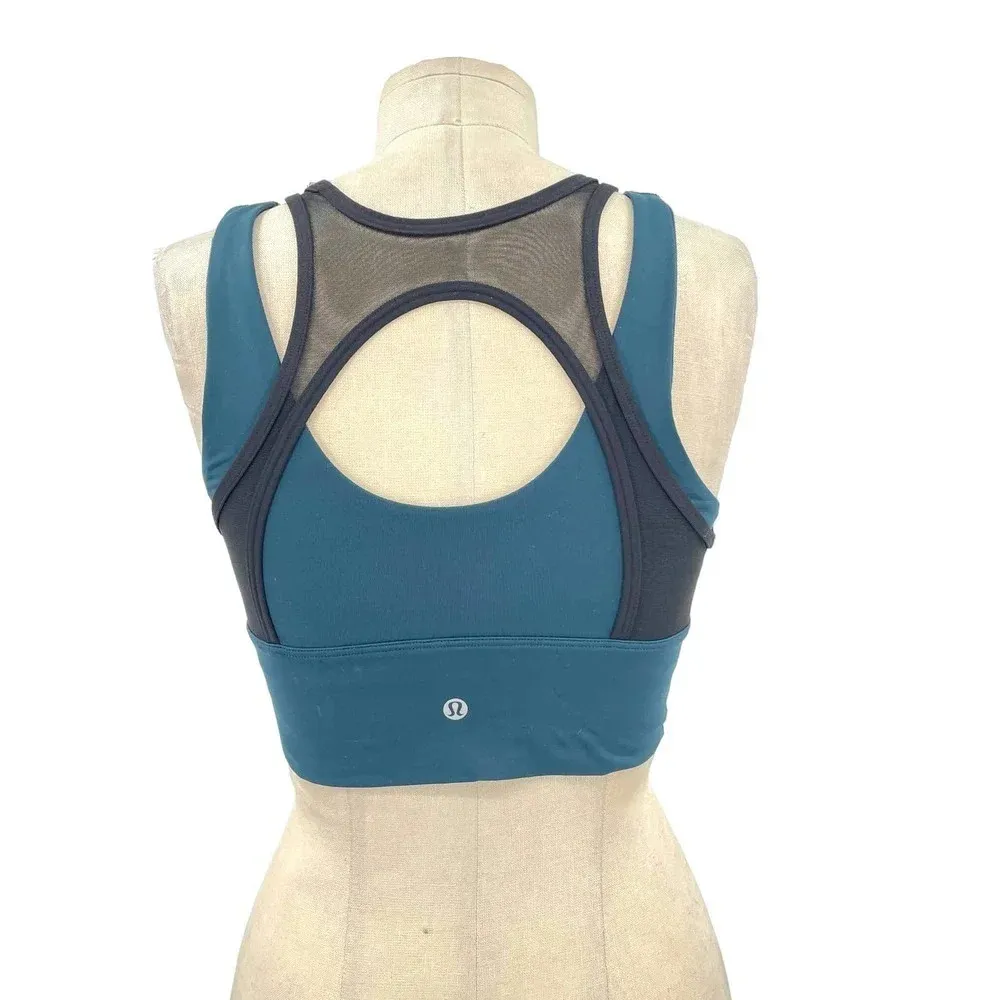 Lululemon Double Tap Sports‎ Bra II Submarine Green / Black Mesh Size 8 - Image 3