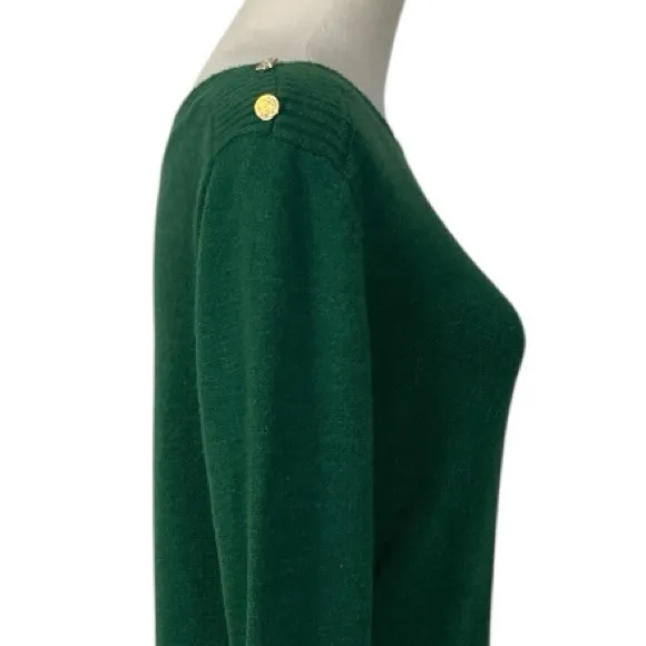 Draper James Sweater Boat Neck Button Shoulder Hunter Green Women’s Size Small - Image 7