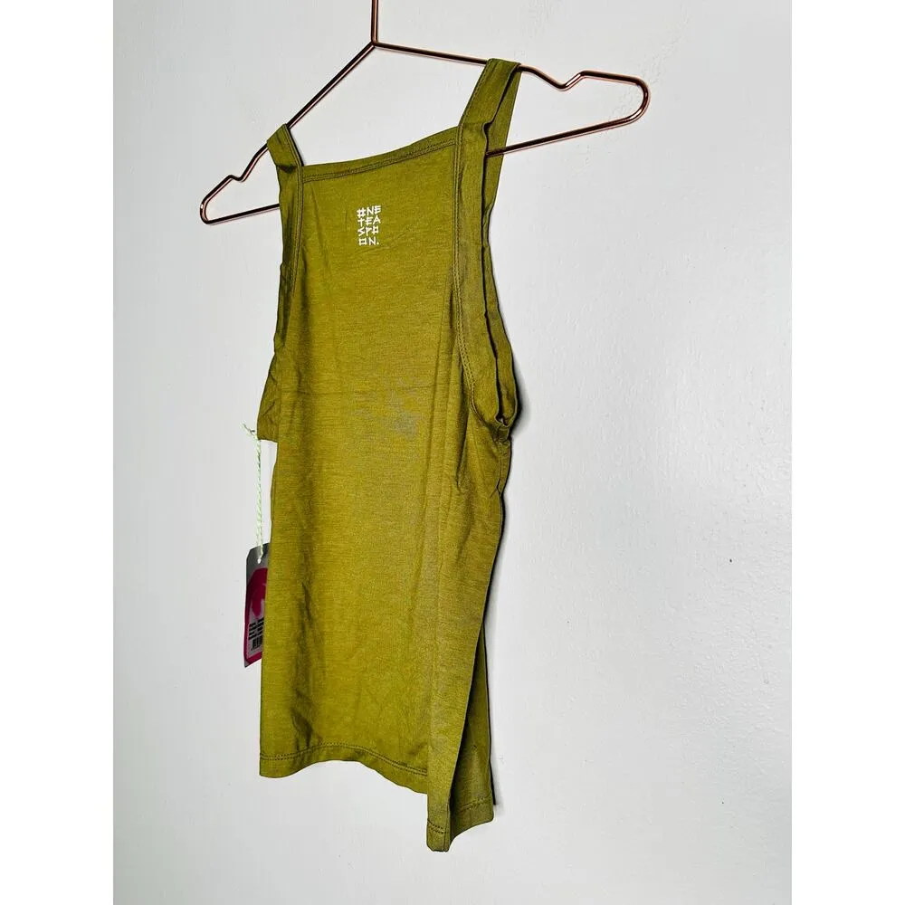 ONE TEASPOON Worn Khaki Olive Green Miami Bamboo Logo Tank Top Size Medium NWT - Image 6