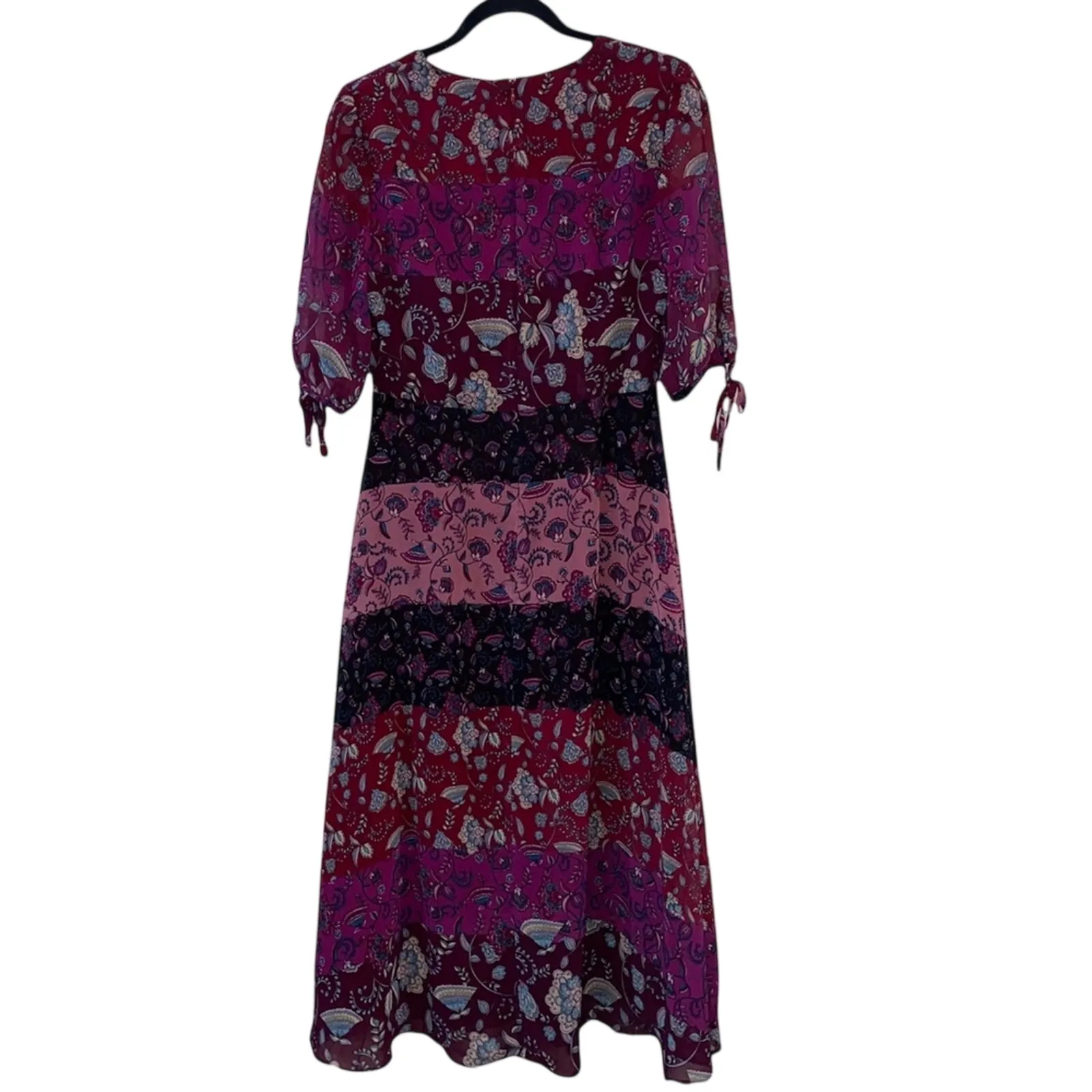Roz & Ali Multicolored Floral Block Patterned V Neck Boho Dress - Image 4