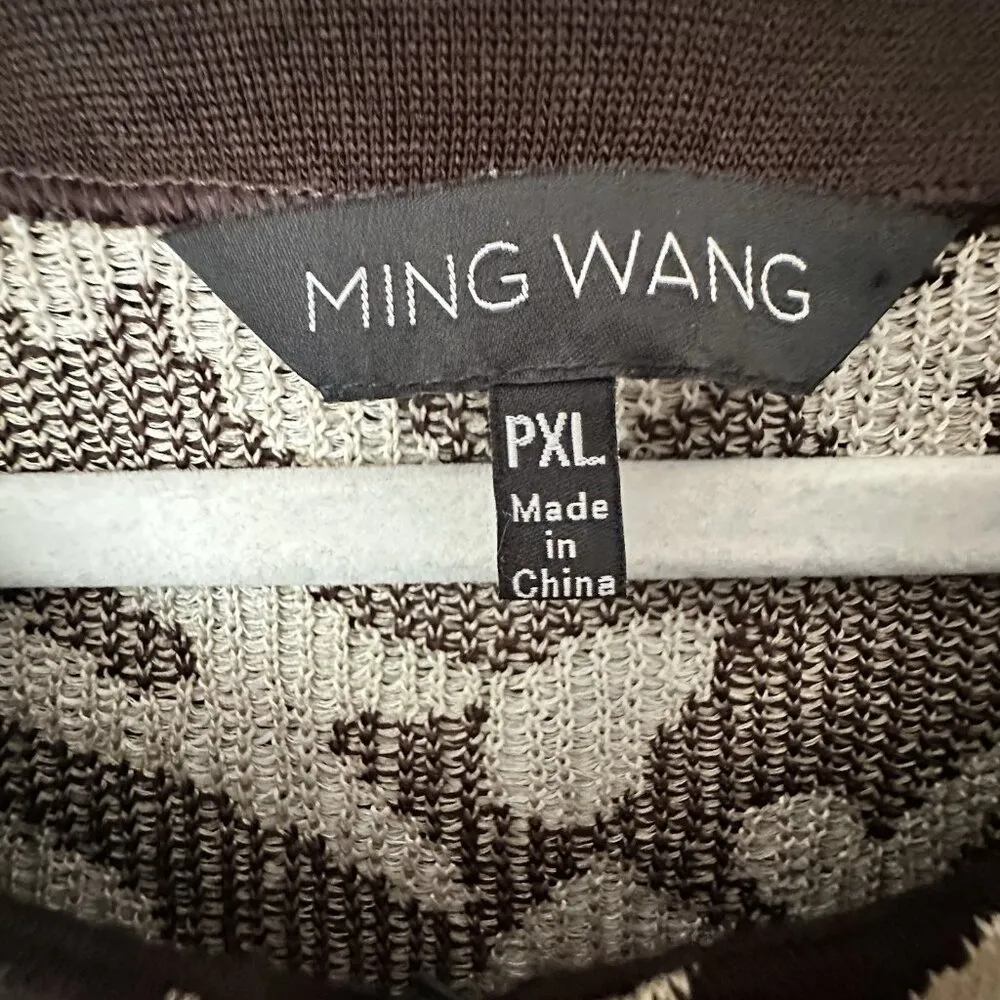Womens Ming Wang Cardigan Sweater Sz Large Open Front Leopard Print Brown Blac - Image 3