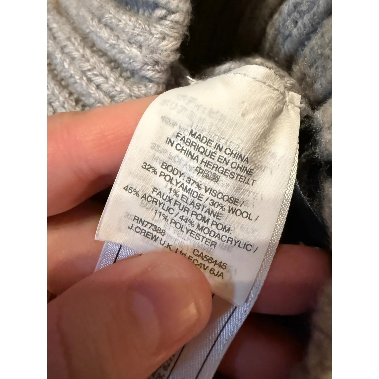 J.Crew Ribbed‎ Knit Beanie Hat Gray One Size Faux Fur Pom Winter Cap - Image 8